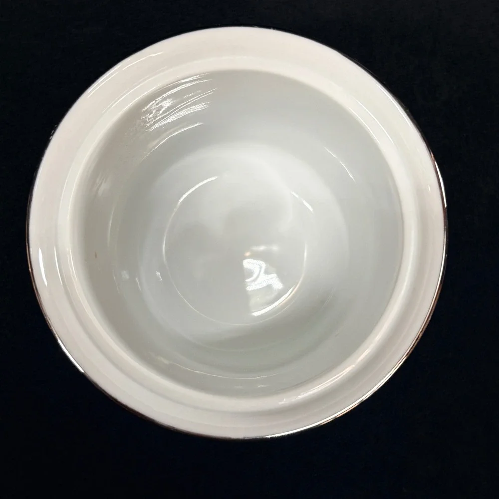 Style House Duchess Fine China Sugar Bowl Lid Japan Pine Cone Silver Trim White